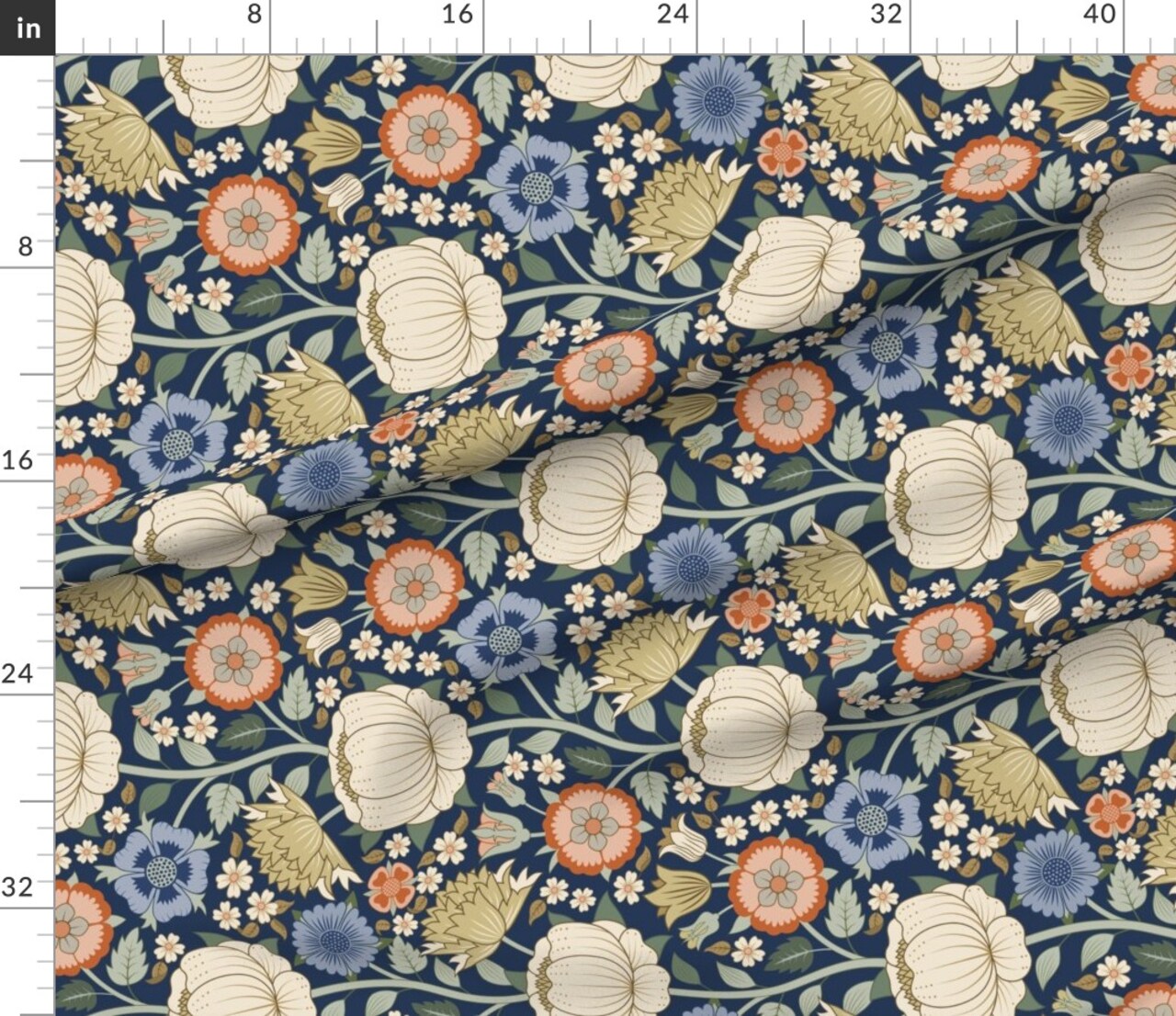 Victorian Botanical Flowers Railroaded Art Nouveau Custom Printed Fabric by Spoonflower Various Fabrics by the Yard or Fat Quarter